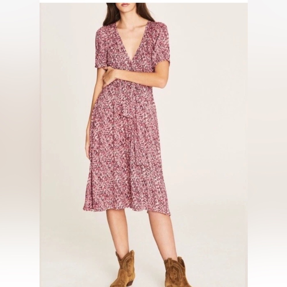 BA&SH Noemie Wrap Midi Dress Small Flowy Feminine Parisian Chic Size S